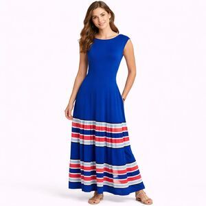 Boden Eda Striped Hem Cap Sleeve Maxi Dress Blue 6